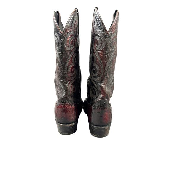 Vintage 90s Dan Post Ostrich Leg Cowboy Boots Mens 10.5 D Vintage Black Cherry